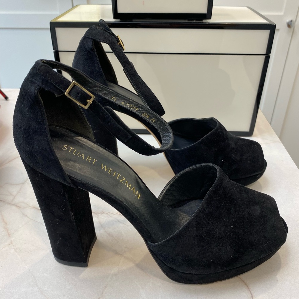 Stuart Weitzman black suede platform heels size 8.5
